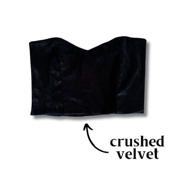 Black Crushed Velvet Corset Crop Top Tube Sleeveless - Picture 1 of 9